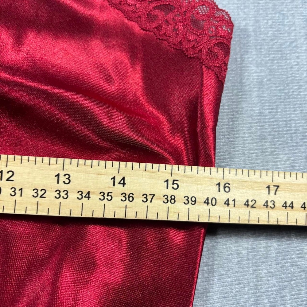 Valerie Stevens Red Satin Lace Trim Mini Slip Dress Nightgown Size M - Picture 3 of 4